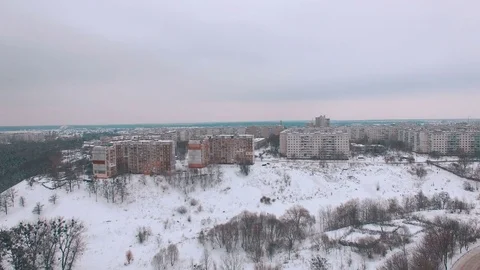 Aerial socialist soviet panel buildings at winter Видео 71361811