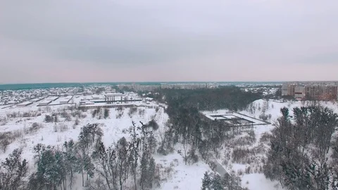 Aerial socialist soviet panel buildings at winter 库存影片 71362369