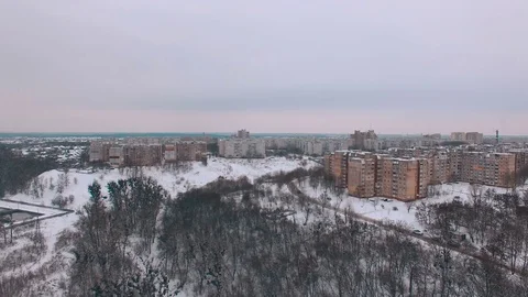 Aerial socialist soviet panel buildings at winter 库存影片 71362420