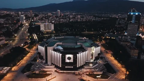 Aerial of Sofia at night Stock Footage