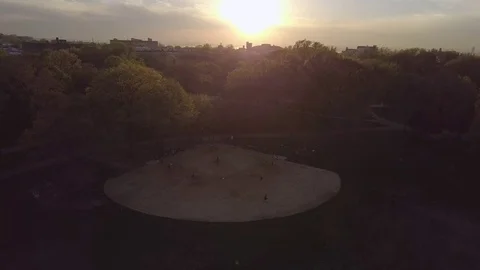 Aerial of a Softball Game in Prospect Park Stock Footage 75463590
