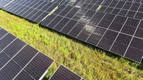 Aerial Solar Panel Field for Clean Energy Production Stock Footage 347706476