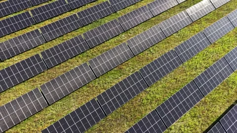 Aerial Solar Panel Field for Clean Energy Production Video stock 348204501