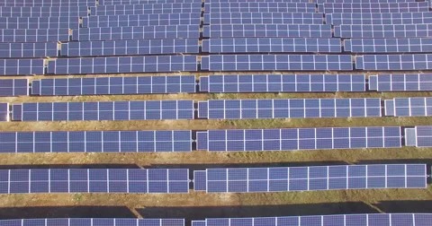 Aerial of solar panel installation Stock Footage 64833003