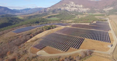 Aerial of solar panel installation Stock Footage 64833055