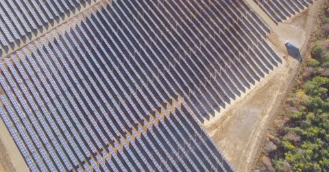 Aerial of solar panel installation 스톡 동영상 64833057