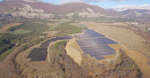 Aerial of solar panel installation 스톡 동영상 64833091