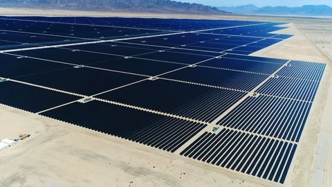 Aerial of solar panels field in California Stock Footage