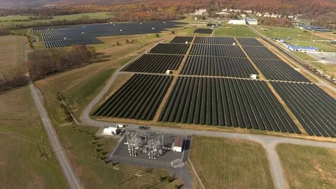Aerial of Solar Panels in Field Stock Footage 75798340