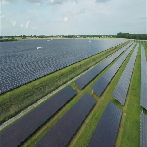 Aerial of solar panels installed in fields Stock Footage 69502999