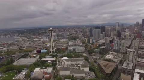 Aerial Space Needle and Down Town, Seattle Washington Stock Footage 64836786