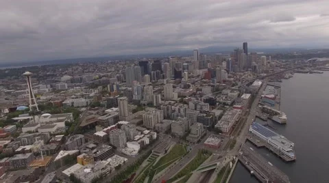 Aerial Space Needle and Down Town, Seattle Washington Stock Footage 64836859