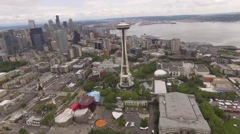 Aerial Space Needle and Down Town, Seattle Washington Stock Footage 64836860