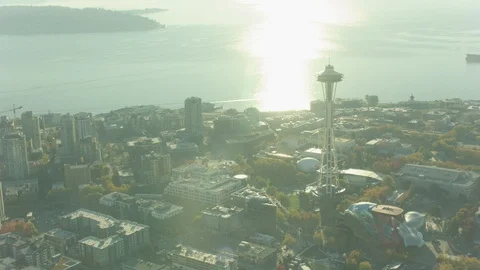 Aerial of Space Needle tower Stock Footage 99817248