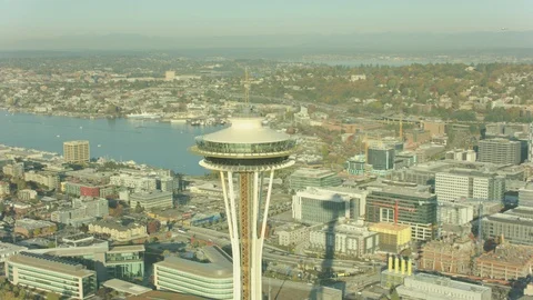 Aerial of Space Needle tower Video stock 99817326