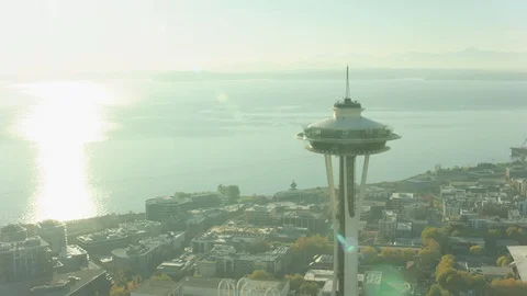Aerial of Space Needle tower Video stock 99817352