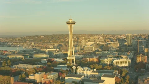 Aerial of Space Needle tower Stock Footage 99827167