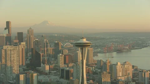 Aerial of Space Needle tower Video stock 99828945