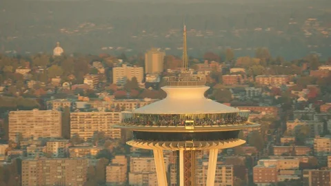 Aerial of Space Needle tower Stock Footage 99829012