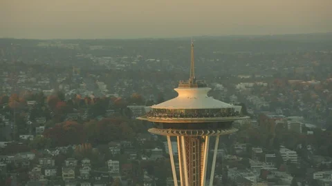 Aerial of Space Needle tower Video stock 99829052