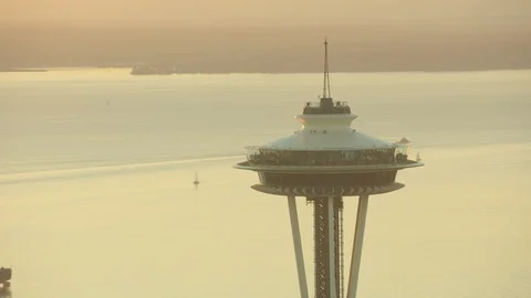 Aerial of Space Needle tower Video stock 99829140