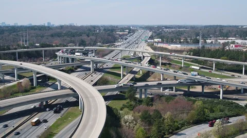 Aerial - Spaghetti Junction I-185 &amp; I-285 - Descending Video stock 89816673