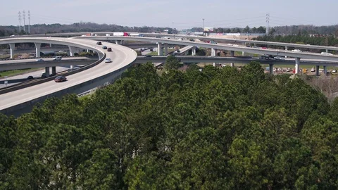 Aerial - Spaghetti Junction I-185 &amp; I-285 Reveal shot Video stock 89816699