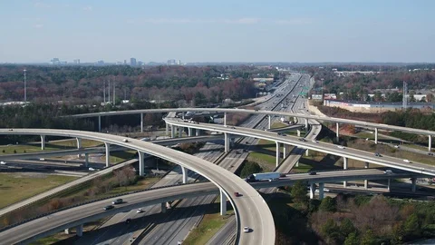Aerial - Spaghetti Junction I-185 &amp; I-285 - Rising - Fall Video stock 89852454