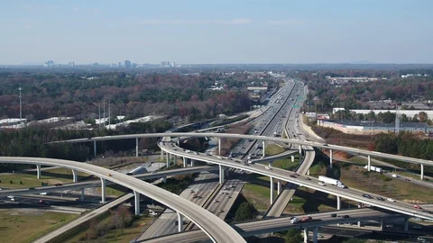 Aerial - Spaghetti Junction I-185 &amp; I-285 - Descending - Fall Video stock 89852787
