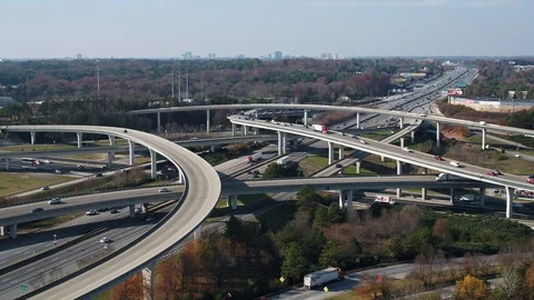 Aerial - Spaghetti Junction I-85 &amp; I-285 - Moving Forward - Fall Video stock 89852861