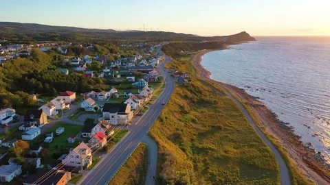 Aerial Spectacular Shot Of Cap-Chat City In Gaspesie, Quebec, Canada Stock Footage