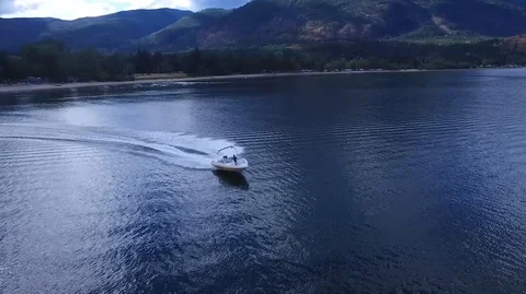 Aerial of speedboat from the side Stock Footage 87437962