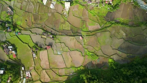 Aerial Spin Rise Over Hapao Rice Terraces River Banaue Ifugao Philippines Stock Footage 335968223