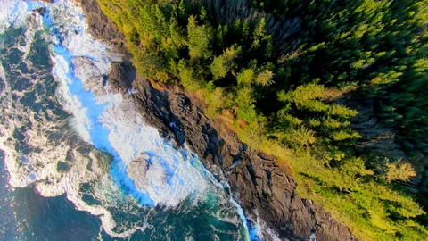 Aerial Spin Shot View, Coast Beach Waves Forest Nature, Pacific Northwest Travel Stock-Footage 151487402