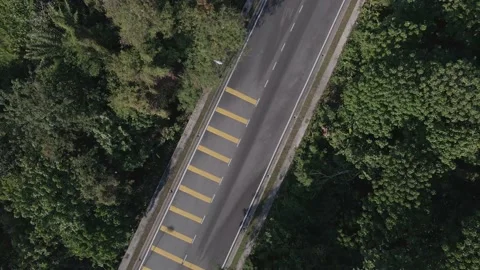 Aerial spinning top view of empty road in between trees in Malaysia  動画素材 150192293