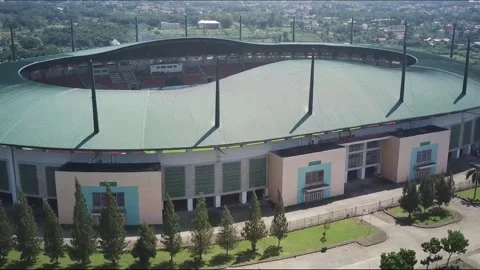 Aerial Splendor: Drone's Eye View of Pakansari Stadium's Breathtaking Scenery Stockbeeldmateriaal 243830765
