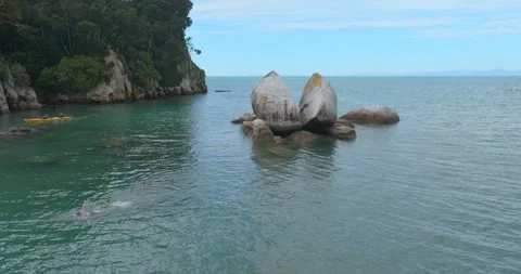 Aerial: Split Apple Rock, Kaiteriteri, New Zealand Stock Footage 246836741