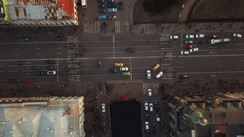Aerial spring sunset horizontal view of Nevsky prospect Singer House of the Book Stock Footage 109509814