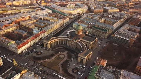 Aerial spring sunset horizontal view of Nevsky prospect Saint Petersburg Stock Footage 109510990