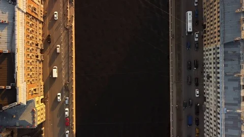 Aerial spring sunset panorama view of Fontanka river Lomonosov bridge square Stock Footage 109511958
