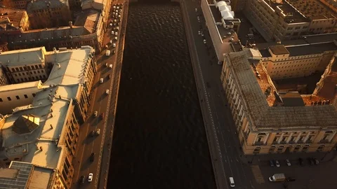Aerial spring sunset panorama view of Fontanka river Lomonosov bridge square Stock-Footage 109512138