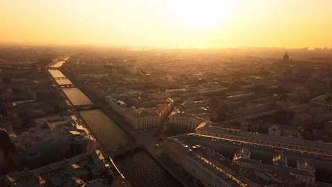 Aerial spring sunset view of Fontanka river Lomonosov bridge square Saint Stock Footage 109511726
