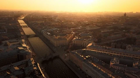 Aerial spring sunset view of Fontanka river Lomonosov bridge square Saint Stock Footage 109512169