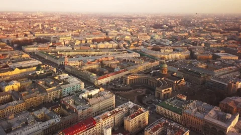 Aerial spring sunset view of Saint Petersburg Nevsky prospect Kazanskiy Stock Footage 107782996