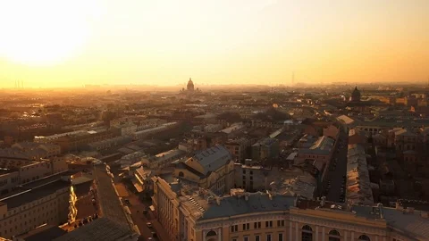 Aerial spring sunset view of Saint Petersburg roofs rooftops famous place of Stock Footage 109511684