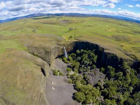 Aerial spring time water fall  northern California Stock Photos