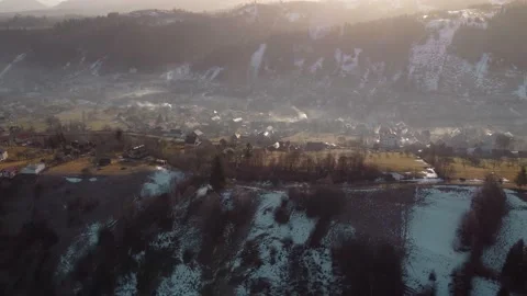 Aerial springtime view above the mountain valley, at Rucar-Bran pass, Moieciu -  Stock Footage 151253478