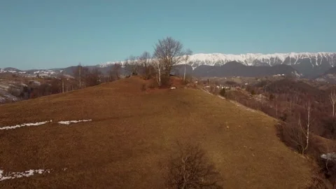 Aerial springtime view above the mountain valley, at Rucar-Bran pass, Moieciu -  Stock Footage 151253494