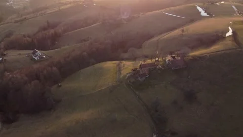 Aerial springtime view above the mountain valley, at Rucar-Bran pass, Moieciu -  Stock Footage 151253769