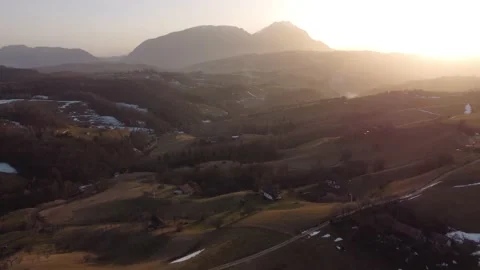 Aerial springtime view above the mountain valley, at Rucar-Bran pass, Moieciu -  Stock Footage 151253773